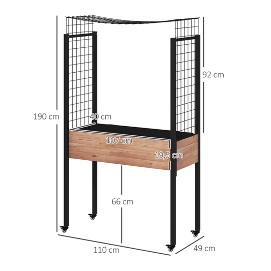 Sedia Plantenbak Tafel met Wielen en Trellis – Verhoogde Plantenbak