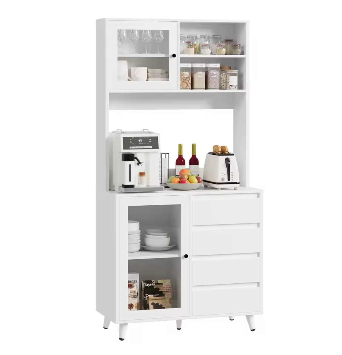 NADEUSAK Stijlvol wit dressoir/keukenkast 80 x 180 cm met 2 laden en 4
