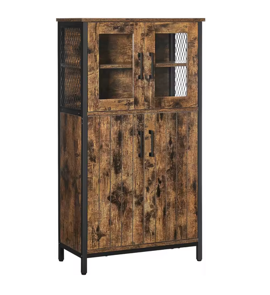 Industrieel Highboard Opbergkast – 108cm Hoog – Kabinetkast met Stalen Frame