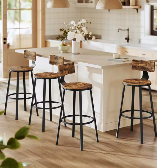 Set van 4 Industriële Barkrukken – 73 cm Hoog – Vintage Bruin
