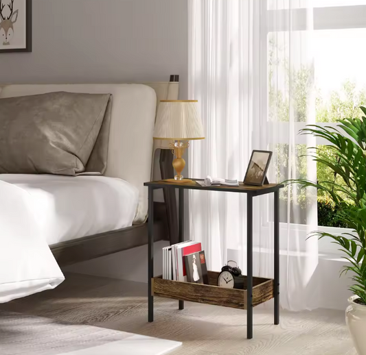 Compacte Bijzettafel / Salontafel met 2 Planken – Licht Eiken & Zwart Metaal