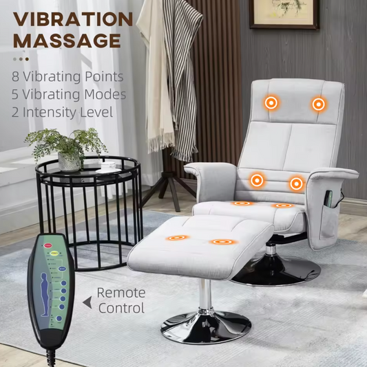 Elektrische Massagestoel met Voetensteun & Relaxfunctie – Grijs