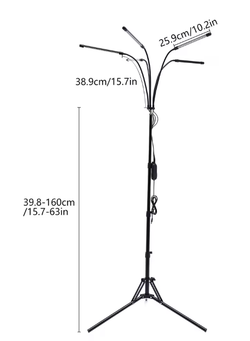 LED Groeilamp voor Kamerplanten met Standaard – 5-Koppige Plantengroeilamp met Volledig Spectrum, 4/8/12 uur Timer, Verstelbaar Statief