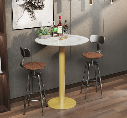 Luxe Ronde bartafel 100 cm – met luxe stenen blad en metalen voet