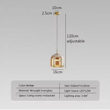 Moderne LED Glazen Hanglamp – Rookgrijs & Amber, 3 Maten