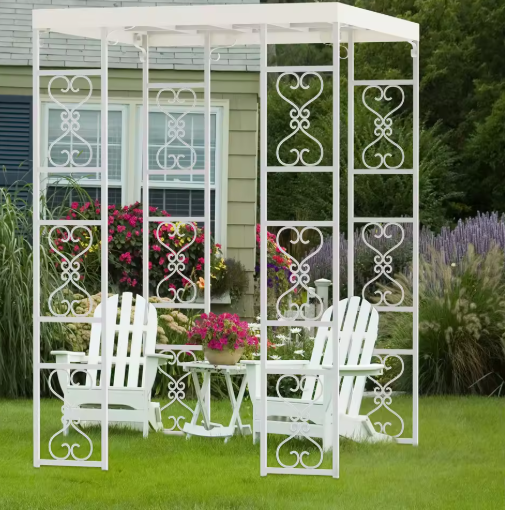 Metalen Pergola 180x180x270 cm – Luxe Bruiloft Luifel met Oxford Doek en Trellis Design, Wit