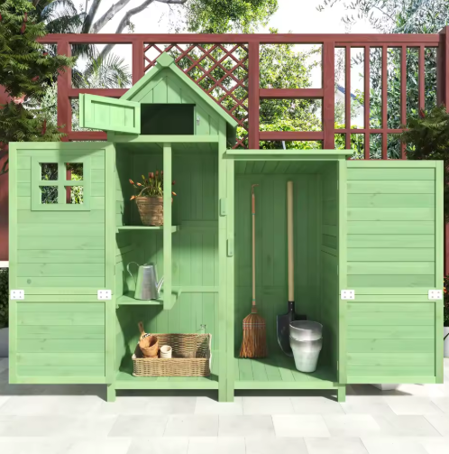 Weerbestendige Tuinkast met PVC Dak – Houten Gereedschapsschuur voor Buitenopslag