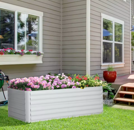 Verhoogde Plantenbak 180x90x59 cm – Stalen Kweekbak met Afvoerfunctie, Grijs