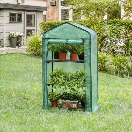 Compacte Foliekas met 3 Planken – Winterbestendig, UV-beschermend PE-zeil & Metalen Frame, 69×49×125 cm