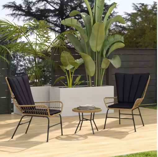 3-delige Rotan Bistroset – Tuinset met Vlinderrug & Glazen Tafel