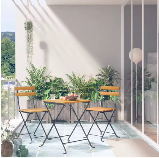 3-delige Opvouwbare Bistroset – Acaciahout & Staal voor Buiten