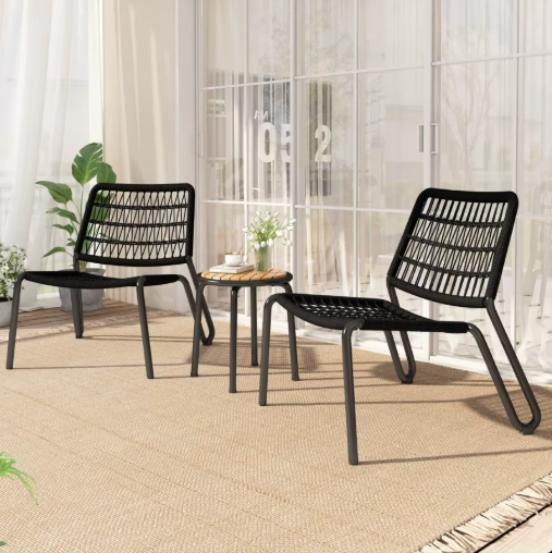 3-delige Bistroset – Gevlochten Touwstoelen & Massief Houten Tafel