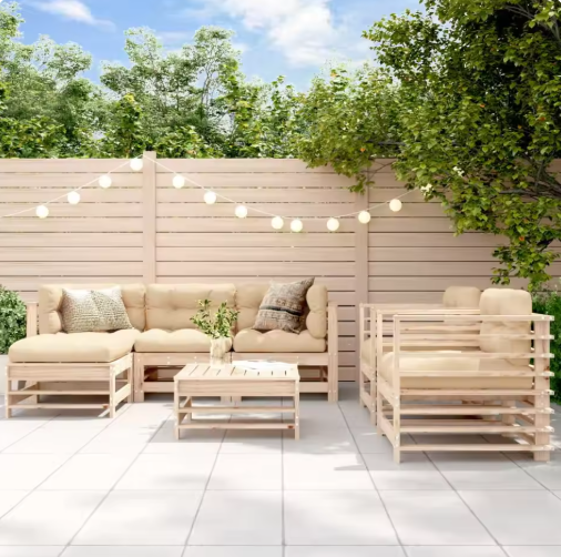 Massief Houten Tuinloungeset – Met Kussens & Natuurlijke Look