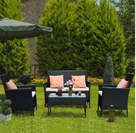 4-delige Rotan Loungeset voor Tuin & Terras – Inclusief Tafel & Kussens, Weerbestendig en Compact