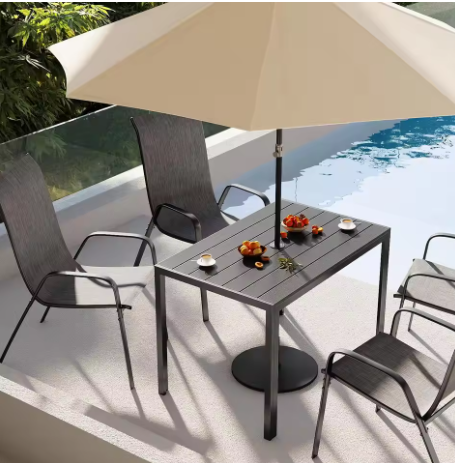 Rechthoekige Tuintafel met Parasolgat – WPC & Aluminium, Weerbestendig en Lichtgewicht