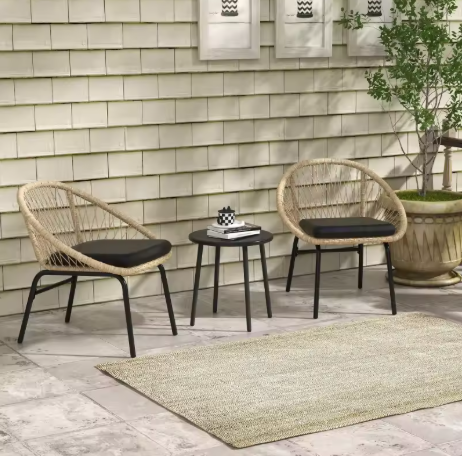 3-delige Rotan Tuinset – Stoelen met Kussens & Ronde Tafel