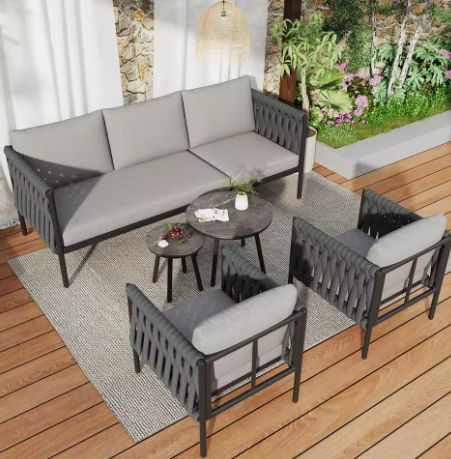 Tuinloungeset 5-delig – Bank, Fauteuils & Tafels met Kussens