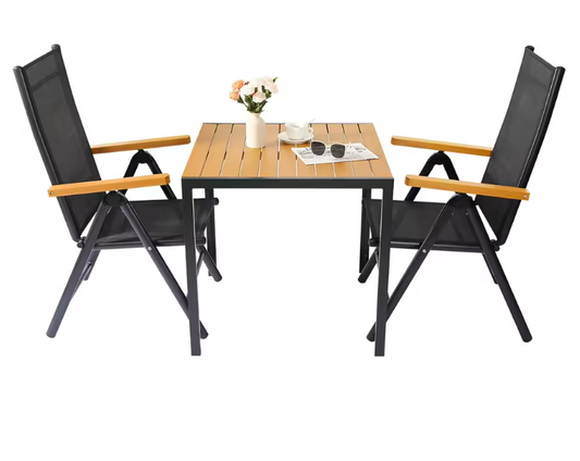 3-delige Aluminium Balkonset – Klapstoelen & WPC Tuintafel