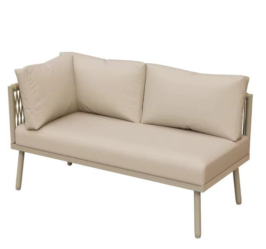 2-Zits Loungeset van Gevlochten Touw – Inclusief Tafel met Gehard Glas & Kussens, Verstelbare Pootjes, Khaki