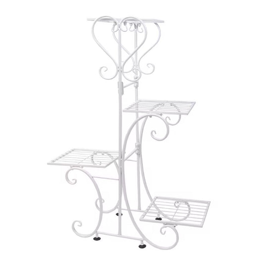 Metalen Plantenstandaard met 4 Lagen – Europees Design – Gecoat IJzer – 57 × 81 cm – Roestbestendig en Ruimtebesparend voor Binnen en Buiten