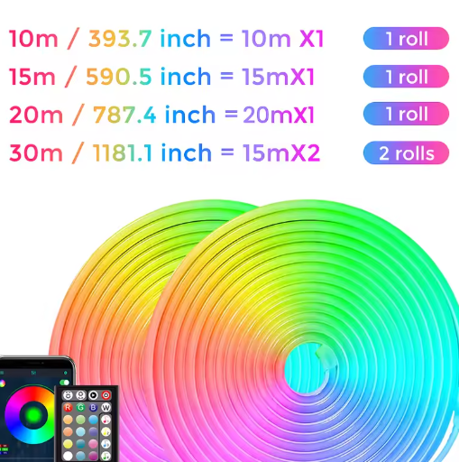 Flexibele RGB LED Neon Lichtslang – App & Afstandsbediening, IP65 Waterdicht