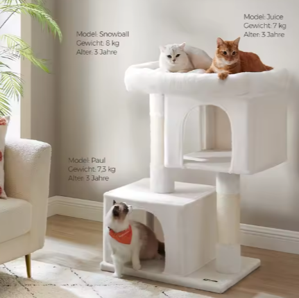 Kattenboom XL 101 cm – Krabpaal met 2 Kattenhuisjes & Groot Ligplatform