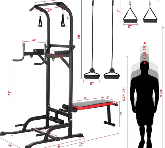 Multifunctionele Power Tower met Verstelbare Trainingsbank – 200kg Capaciteit