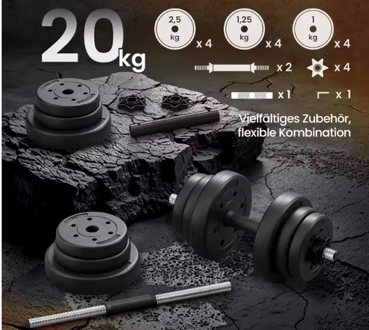 2-in-1 Verstelbare Dumbbell- en Barbellset – Halterset 20kg