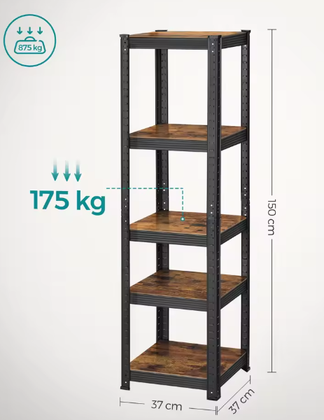 Stevig Industrieel Opbergrek met 5 Verstelbare Planken – Metaal en amp; MDF