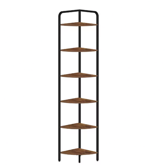 Hoekboekenkast met 6 Planken en Metalen Frame – Staande Hoekplank voor Woonkamer en Kantoor