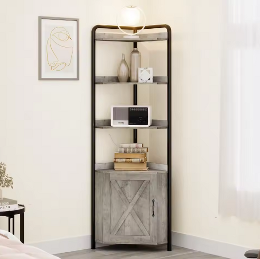 Hoekkast met Deur en 5 Planken – Vrijstaande Boerderij Hoekboekenkast met Opbergruimte
