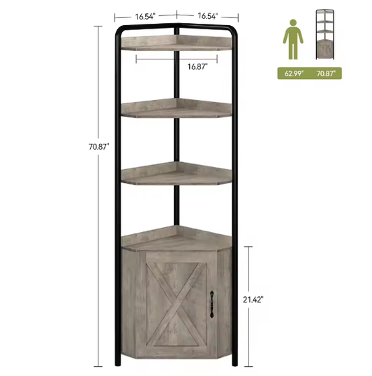 Hoekkast met Deur en 5 Planken – Vrijstaande Boerderij Hoekboekenkast met Opbergruimte