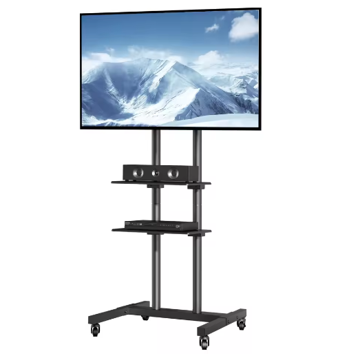 Mobiele TV-standaard op Wielen – In Hoogte Verstelbaar met Dubbele Lade voor AV-apparatuur