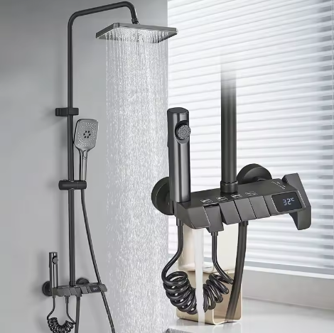 Zwarte Digitale Doucheset met Display – Regendouche, Handdouche en Bidet
