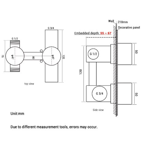 Zwarte Inbouw Douchekraan met Dubbele Hendel – Thermostatische Mengkraan voor Badkamer