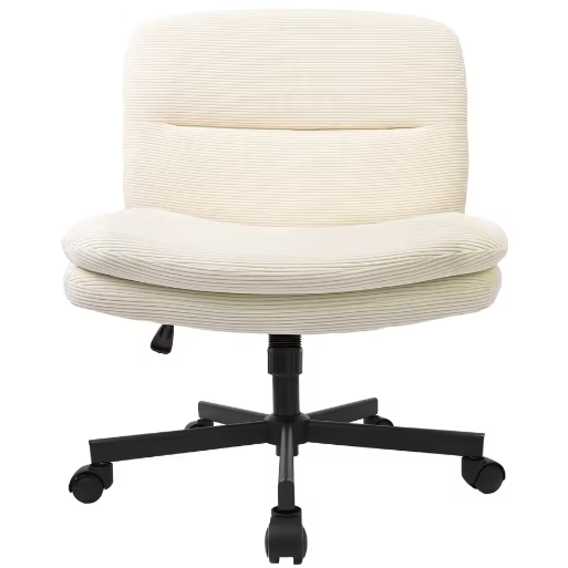 Armloze Ergonomische Bureaustoel met Stoffen Bekleding en Gekruiste Poten – In Hoogte Verstelbare Kaptafelstoel voor Thuis en Werk