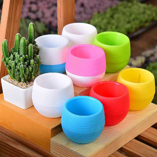 Set van 6 Decoratieve Bloempotten voor Binnen – Kunststof Mini Plantenpotten voor Bureau, Balkon en Kamerplanten