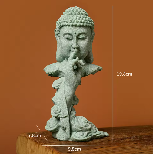 Boeddhistisch Zen Standbeeld – Groene Zandsteen Desktop Decoratie voor Interieur