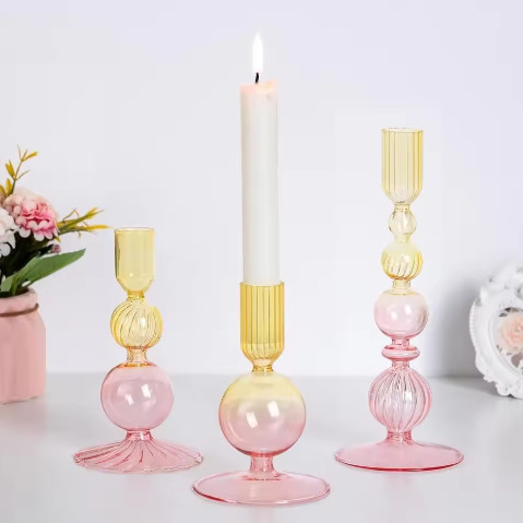 Glazen Kandelaars Set van 3 – Kaarshouder en Bloemenvaas Tafel Decoratie