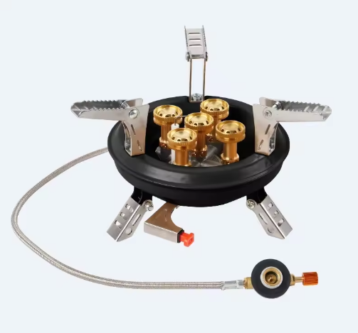 Krachtig Camping Gasfornuis – Vijfkern Brander met Hoge Vuurkracht voor Outdoor en Barbecue