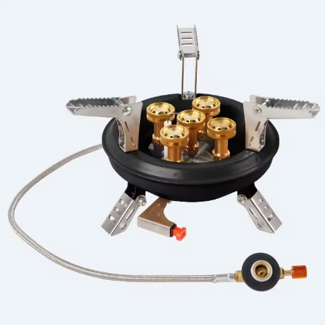 Krachtig Camping Gasfornuis – Vijfkern Brander met Hoge Vuurkracht voor Outdoor en Barbecue
