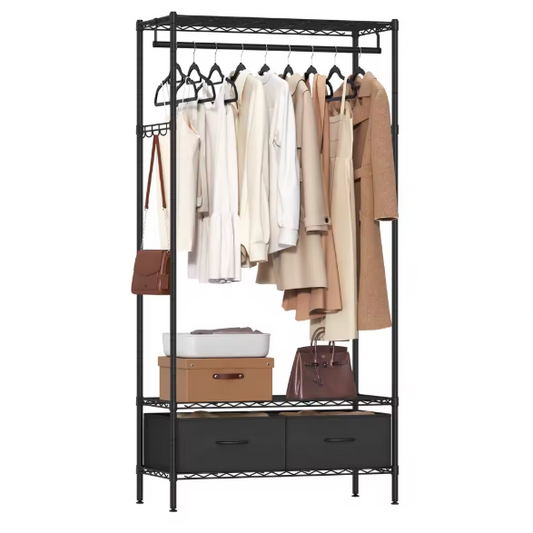 Metalen Open Kledingkast met Lades en Haken – 90x40x180 cm, Industrieel Ontwerp