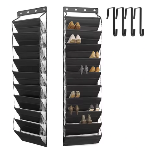 10-Laags Over-de-Deur Schoenenorganizer – Hangend Stoffen Schoenenrek Zwart