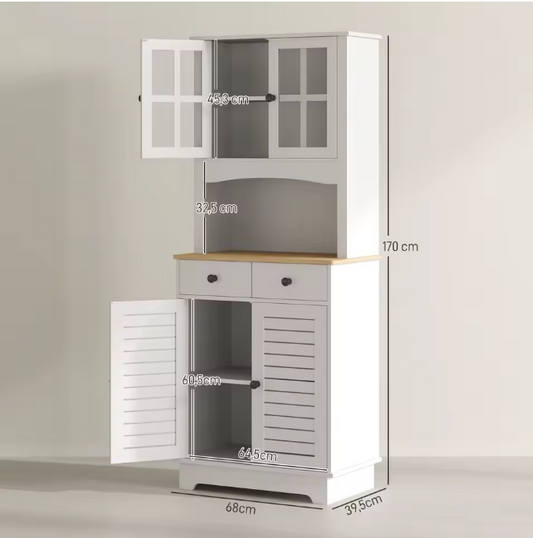 Keukenkast met Verstelbare Planken – Hoge Opbergkast met Deuren en Laden, 68×39.5×170 cm