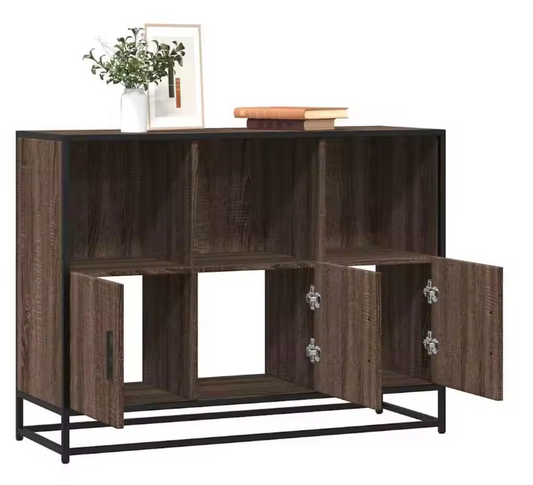 Modern Eiken Dressoir – Opbergkast van MDF en Metaal, 100×35×76 cm