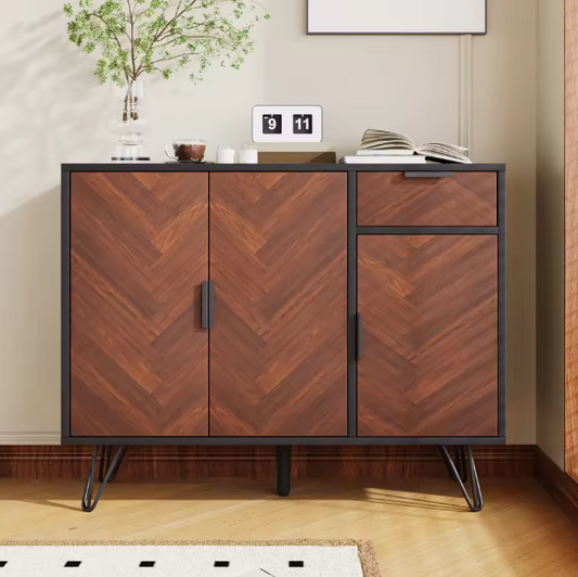 Zwart Houten Opbergkast – Sideboard met Verstelbare Planken