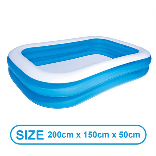 Groot Opblaasbaar Familiezwembad – PVC, Rechthoekig, Comfortabele Bodem & Lekvrije Kleppen