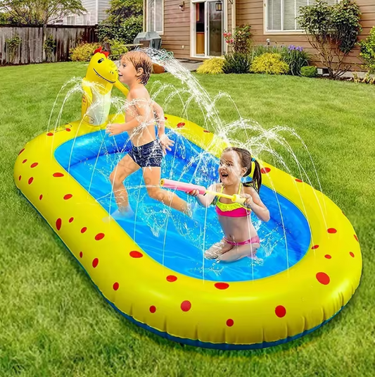 Opblaasbaar Dinosaurus Zwembad met Fontein – PVC, 170 cm, Kinderwaterspeelgoed voor Buiten