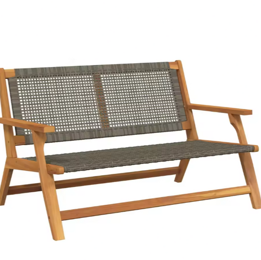 Tuinbank van Teakhout en Gevlochten Touw – 2-Zits Buitenbank in Grijs, Duurzaam en Stijlvol
