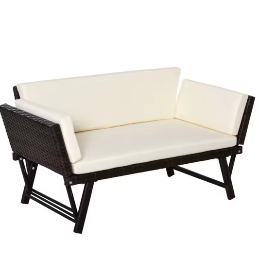 2-Zits Opvouwbare Loungebank – Stalen Frame & Rotanlook, Verstelbare Armleuningen voor Balkon en Terras